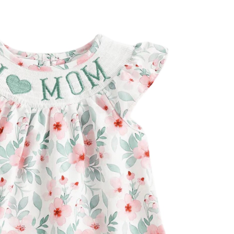 Floral I LOVE MOM Dress 2025 Wholesale Smocked Clothing