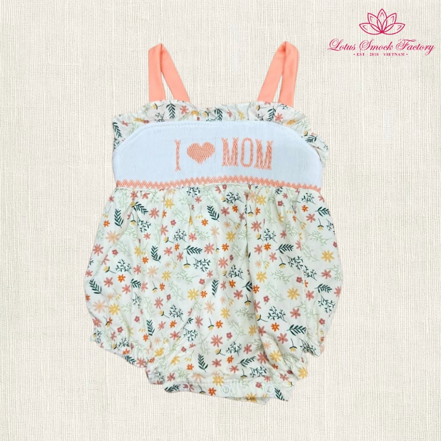 Floral I Love Mom Mother's Day Smocked Bubble Wholesale Smocked Clothing