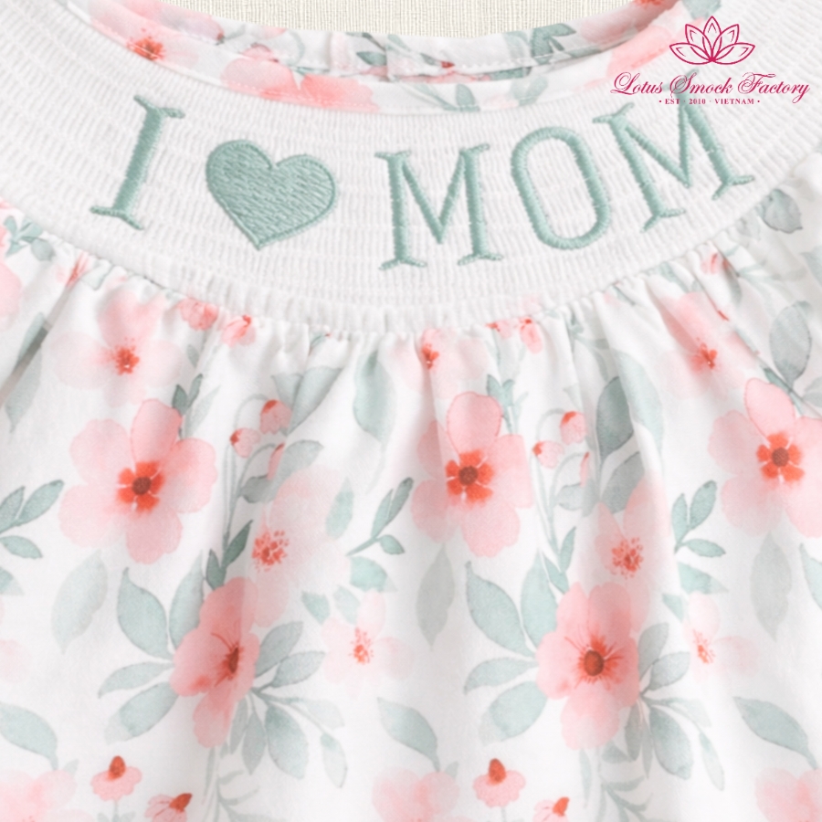 Floral I Love Mom Mother's Day Smocked Dress Wholesale Smocked Clothing