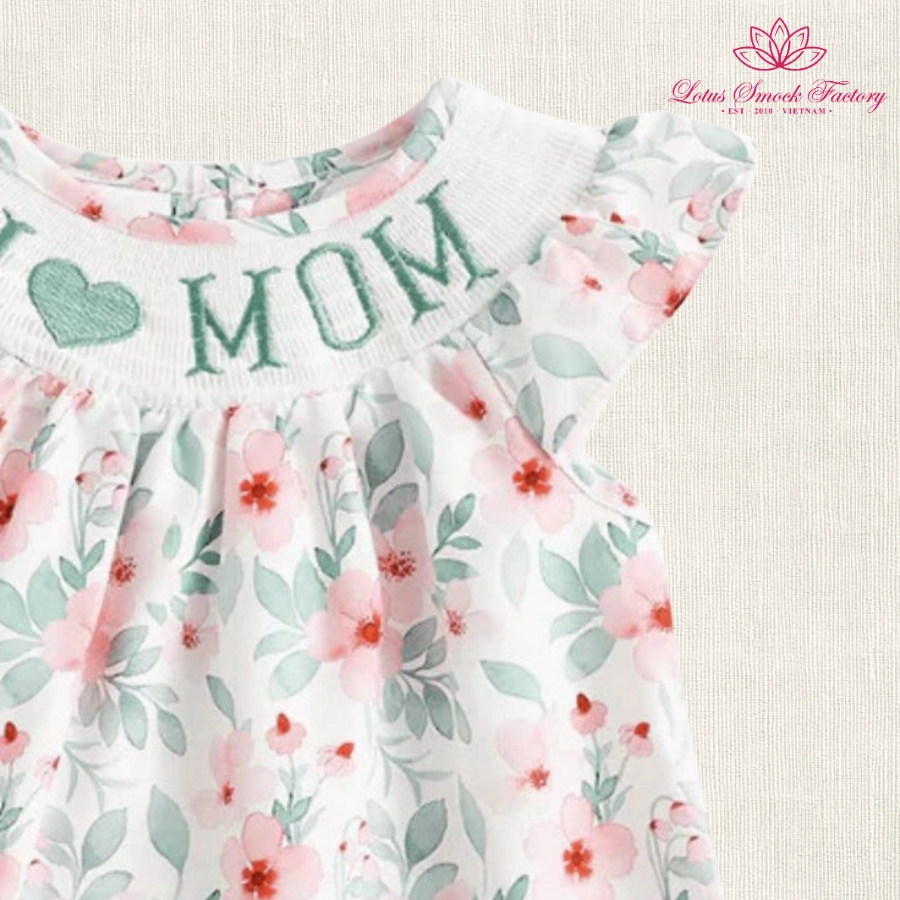Floral I Love Mom Mother's Day Smocked Dress Wholesale Smocked Clothing
