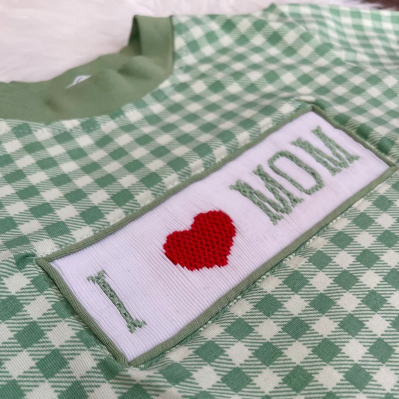 Green I LOVE MOM Romper 2026 Wholesale Smocked Clothing