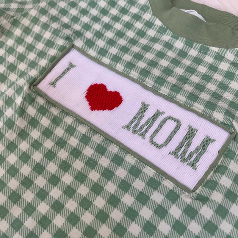 Green I LOVE MOM Romper 2026 Wholesale Smocked Clothing