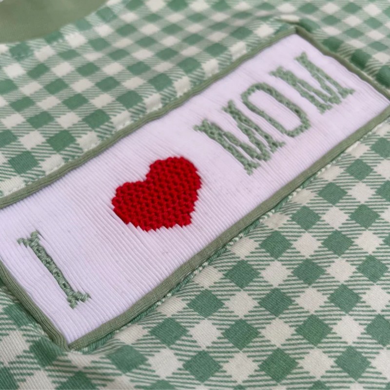 Green I LOVE MOM Romper 2026 Wholesale Smocked Clothing