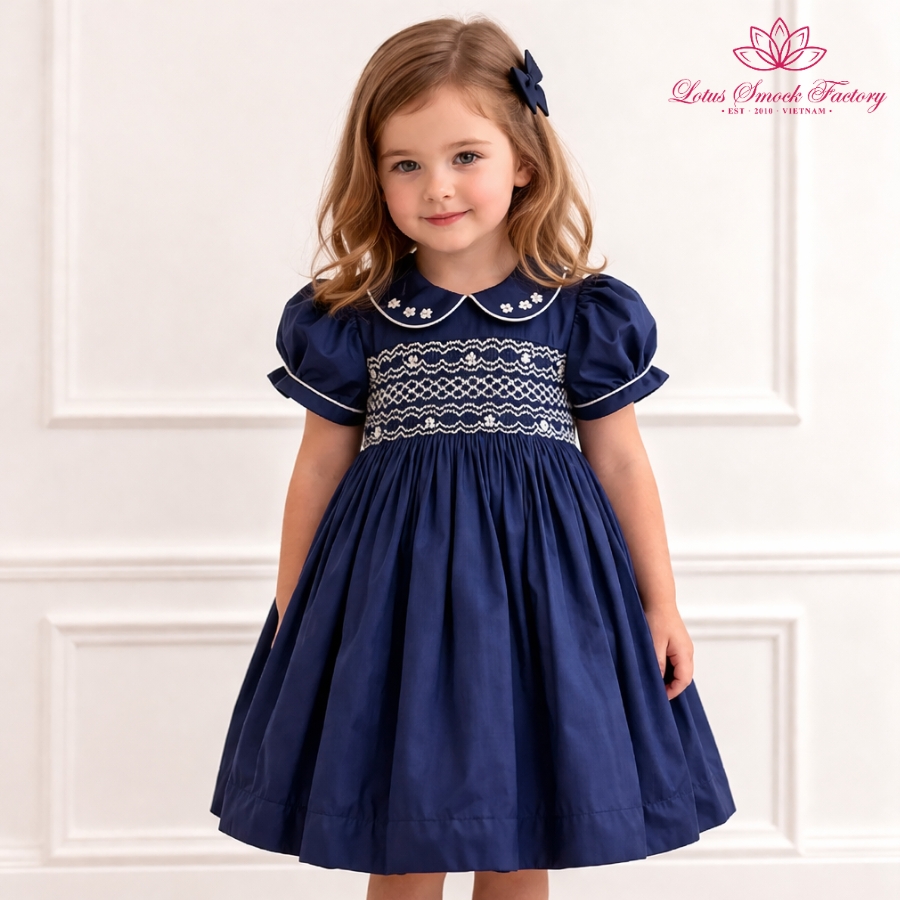 navy blue smock dress Navy Blue Smocked Square Neck Satin Maternity Midi Dress  PinkBlush