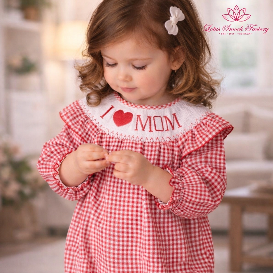 I Love Mom Mother's Day Smocked Bishop Bubble Wholesale Smocked Clothing