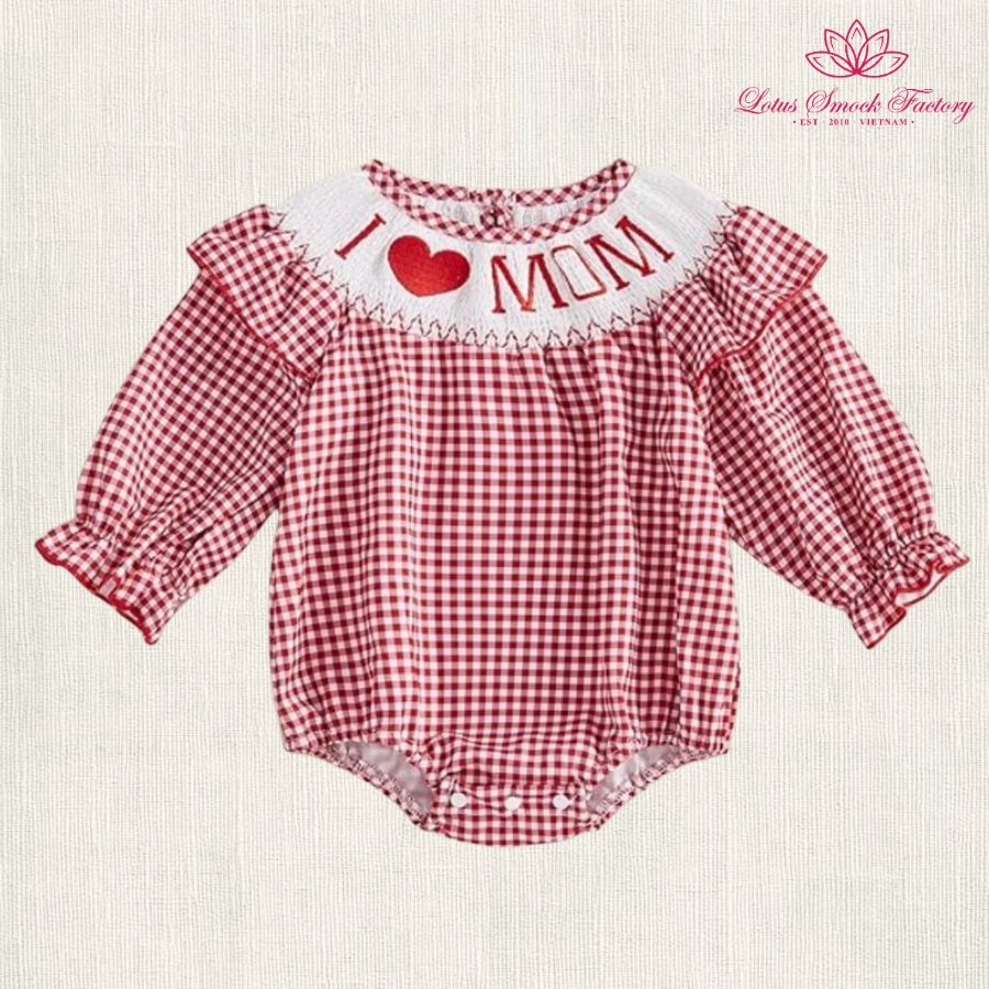 I Love Mom Mother's Day Smocked Bishop Bubble Wholesale Smocked Clothing