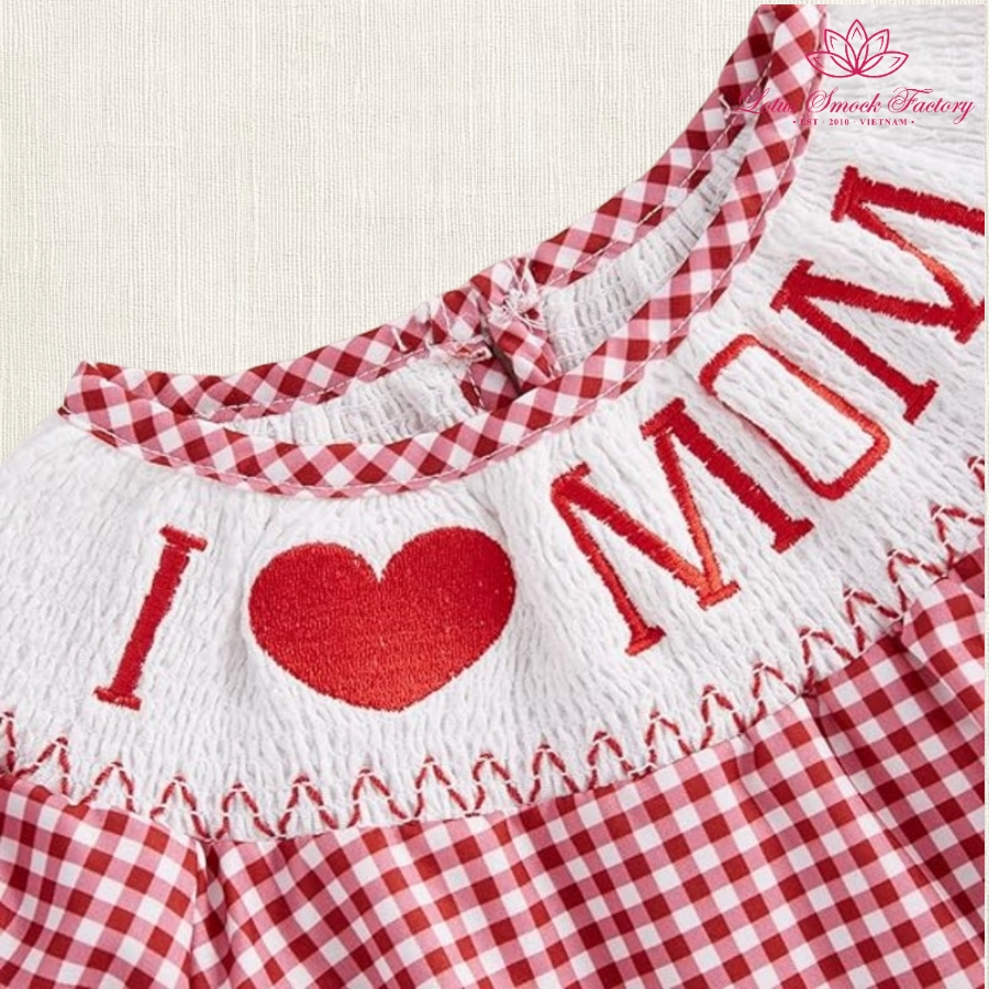 I Love Mom Mother's Day Smocked Bishop Bubble Wholesale Smocked Clothing