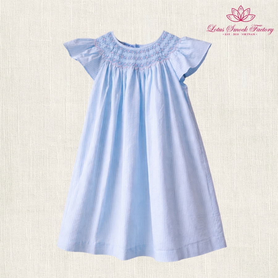 Light Blue Smocked Bishop Dress Wholesale Smocked Clothing