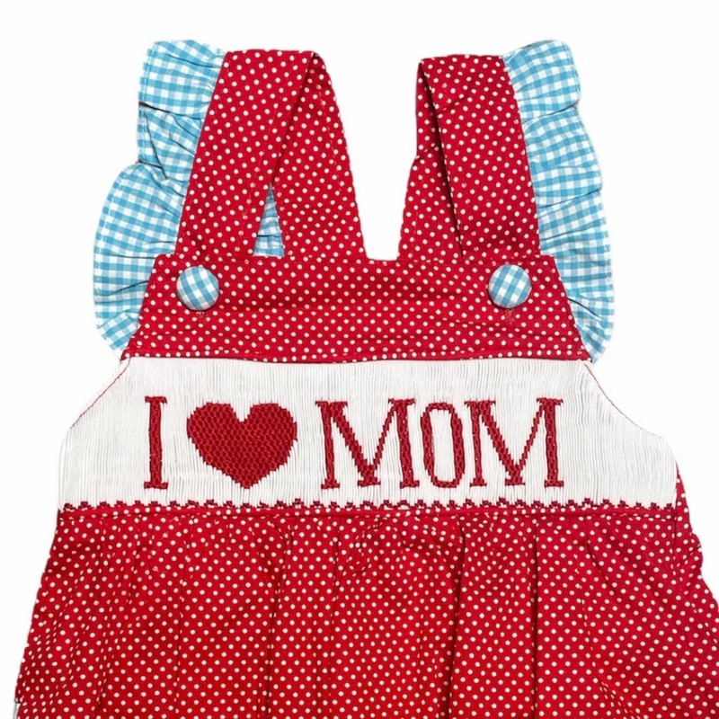 Red I LOVE MOM Bubble 2026 Wholesale Smocked Clothing