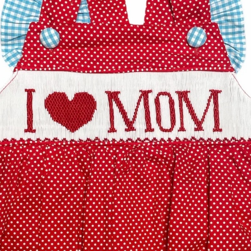 Red I LOVE MOM Bubble 2026 Wholesale Smocked Clothing