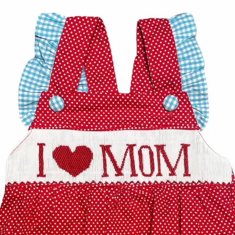 Red I LOVE MOM Bubble 2026 Wholesale Smocked Clothing