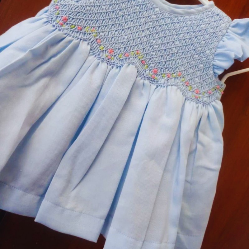 Smocked Mother Day Outfit 2025 Blue Rose Dress Wholesale Smocked Clothing