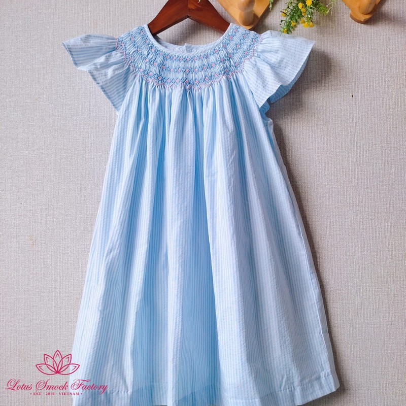 Smocked Spring Summer Dress 2025 Blue Bishop Dress Wholesale Smocked Clothing