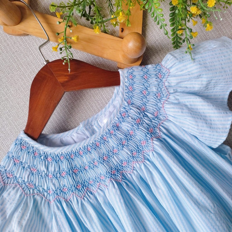 Smocked Spring Summer Dress 2025 Blue Bishop Dress Wholesale Smocked Clothing