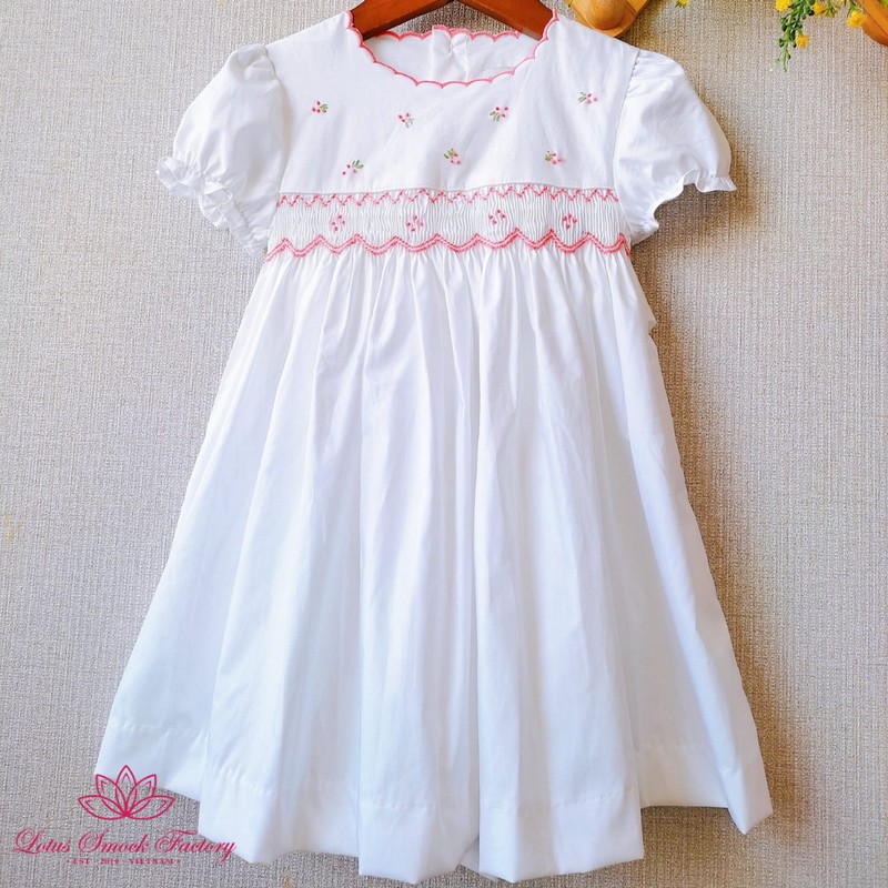 Smocked Spring Summer Dress 2025 Cute White Dress Wholesale Smocked Clothing