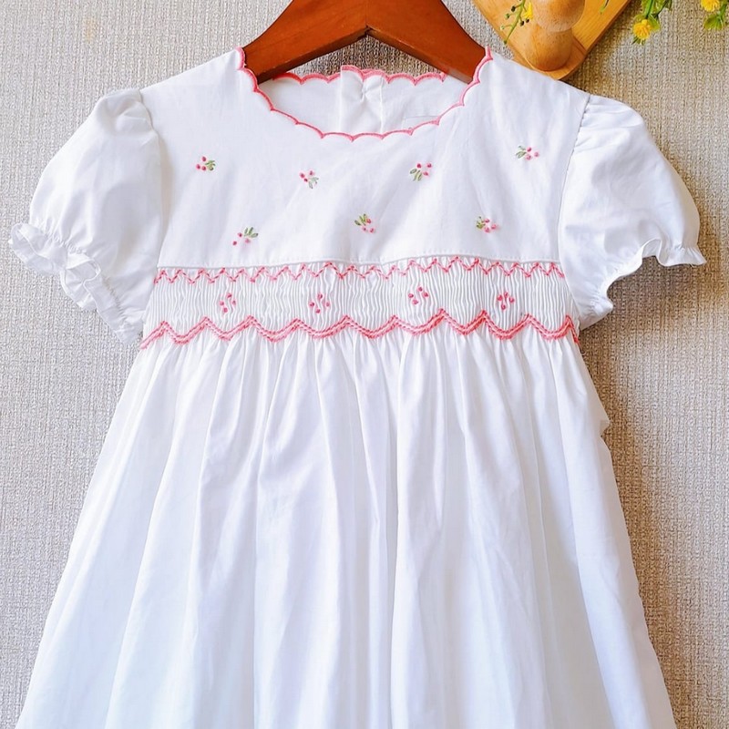 Smocked Spring Summer Dress 2026 Cute White Dress Wholesale Smocked Clothing