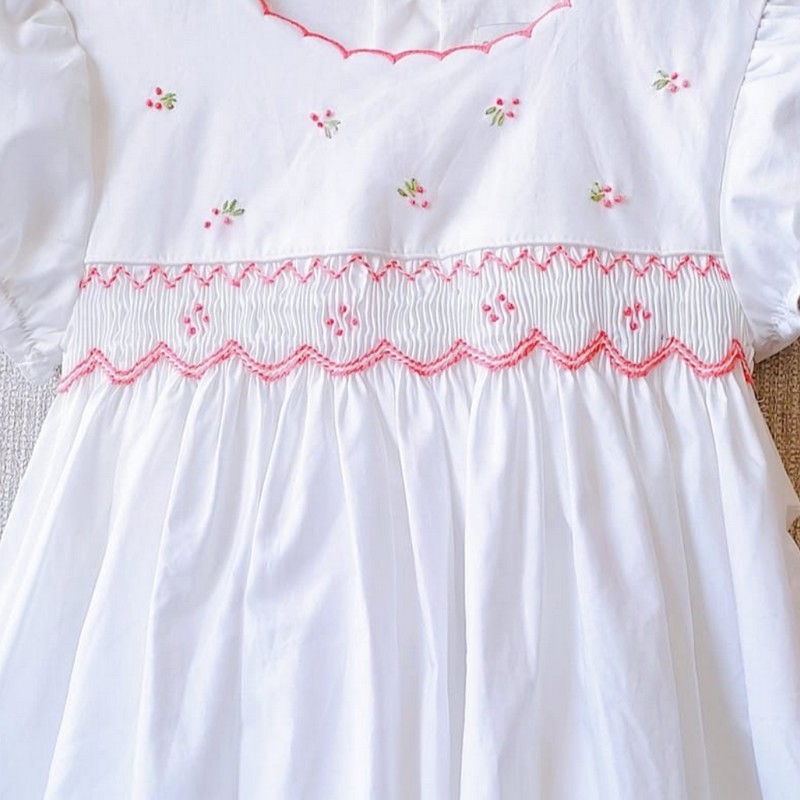 Smocked Spring Summer Dress 2026 Cute White Dress Wholesale Smocked Clothing