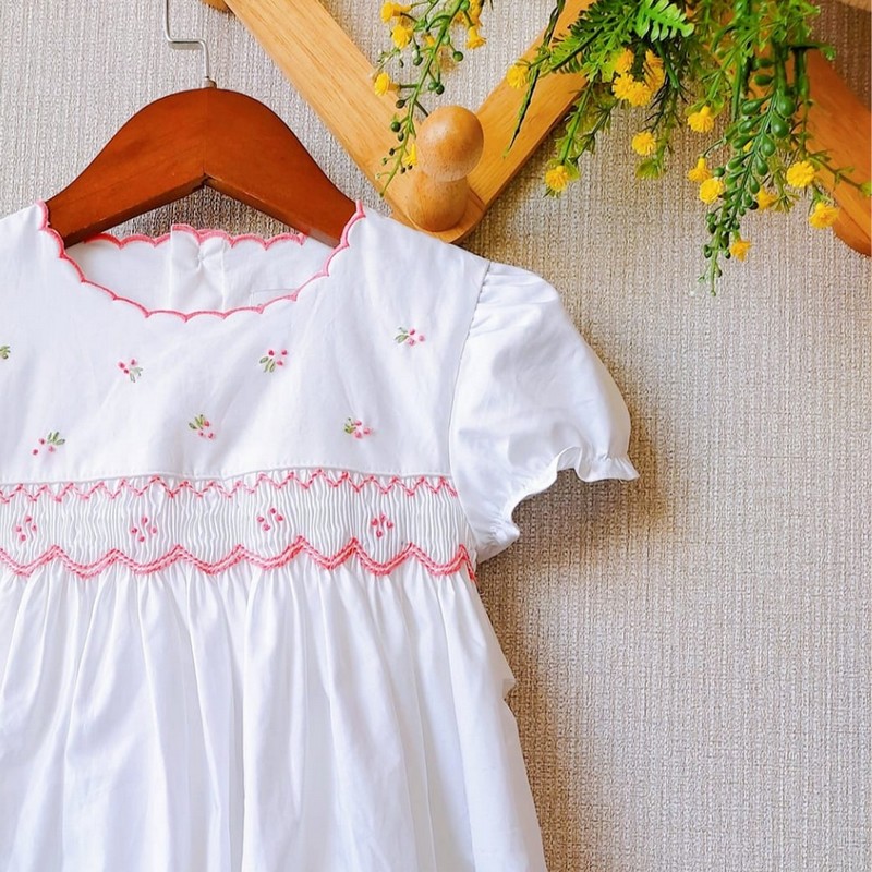 Smocked Spring Summer Dress 2026 Cute White Dress Wholesale Smocked Clothing