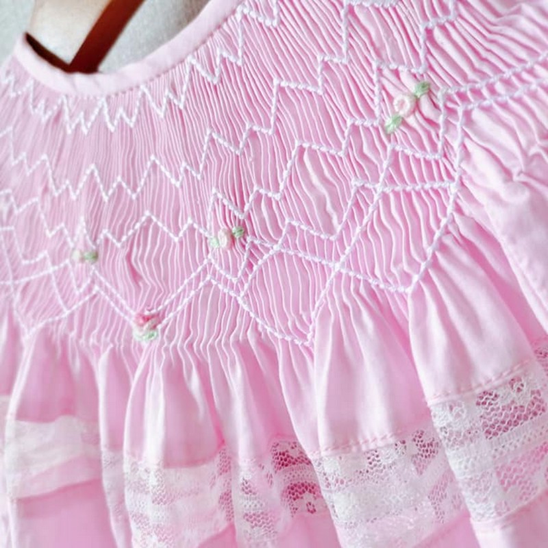 Smocked Spring Summer Dress 2025 Pastel Pink Dress Wholesale Smocked Clothing