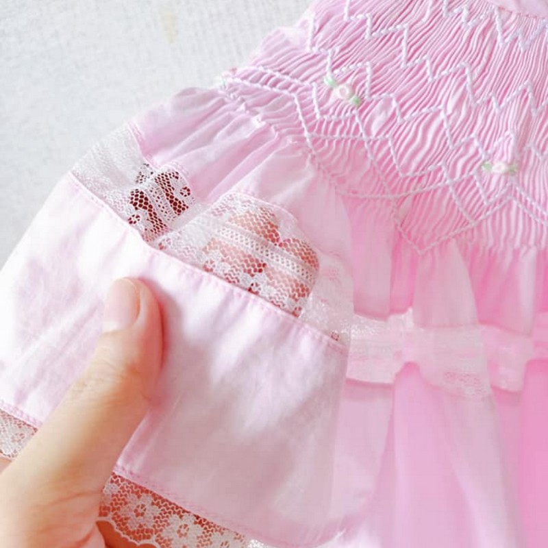 Smocked Spring Summer Dress 2025 Pastel Pink Dress Wholesale Smocked Clothing
