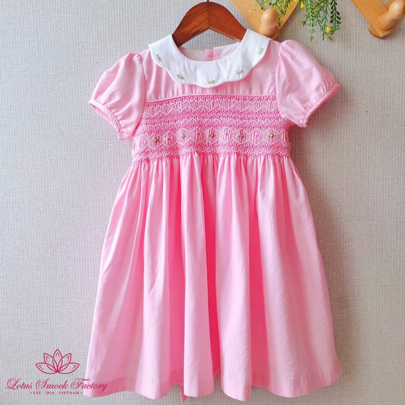 Smocked Spring Summer Dress 2025 Pink Geometric Rose Dress Wholesale Smocked Clothing
