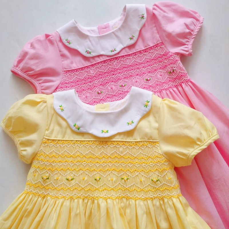 Smocked Spring Summer Dress 2025 Pink Geometric Rose Dress Wholesale Smocked Clothing