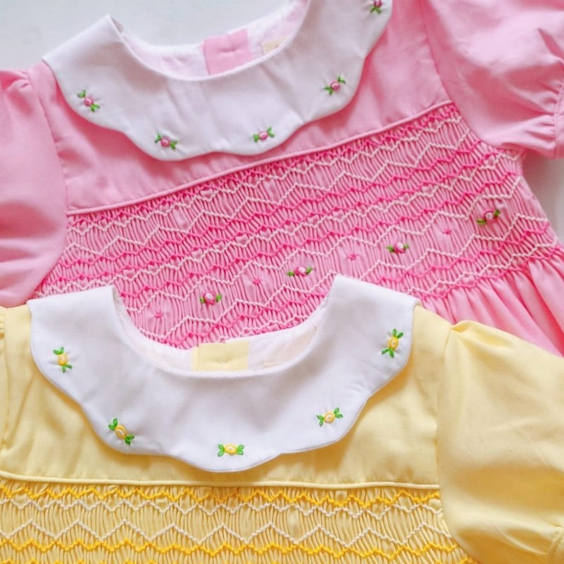 Smocked Spring Summer Dress 2025 Pink Geometric Rose Dress Wholesale Smocked Clothing