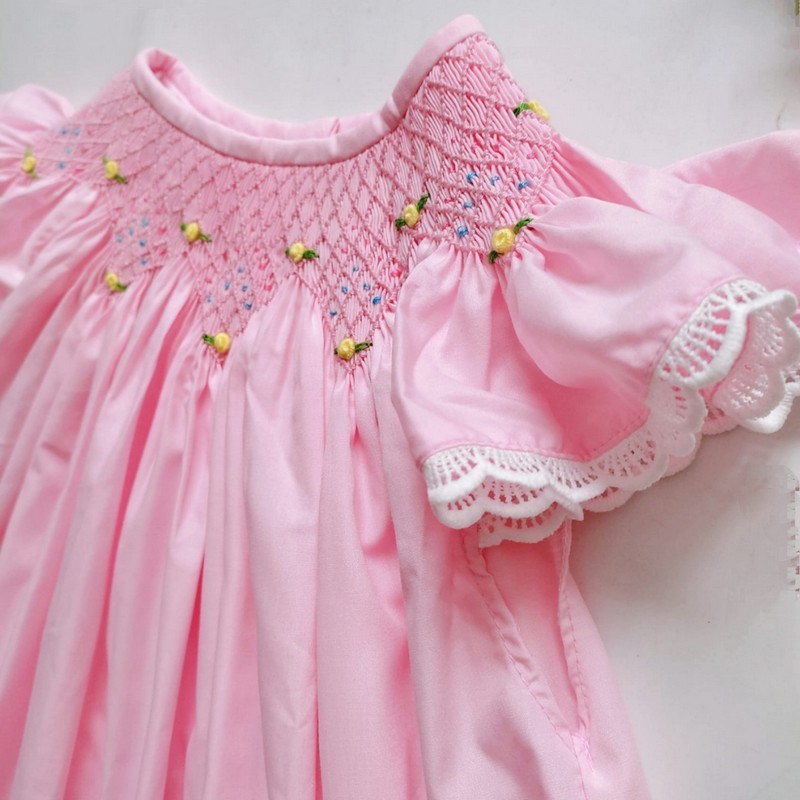 Smocked Spring Summer Dress 2025 Pink Rose Bishop Dress Wholesale Smocked Clothing