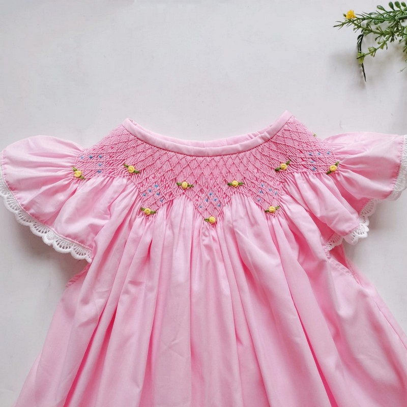 Smocked Spring Summer Dress 2025 Pink Rose Bishop Dress Wholesale Smocked Clothing