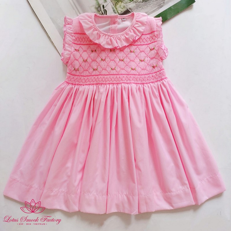 Smocked Spring Summer Dress 2025 Pink Rose Dress Wholesale Smocked Clothing