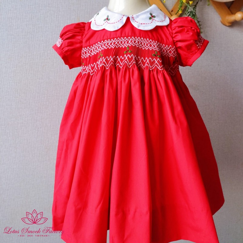 Smocked Spring Summer Dress 2025 Red Leave Dress Wholesale Smocked Clothing