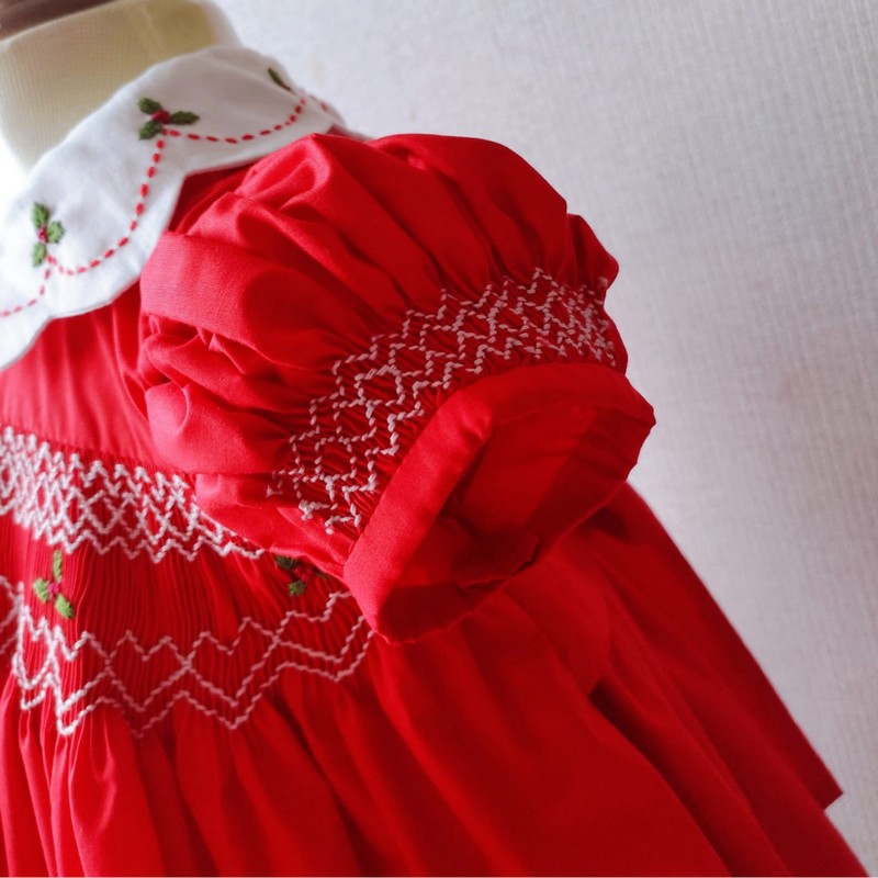 Smocked Spring Summer Dress 2025 Red Leave Dress Wholesale Smocked Clothing