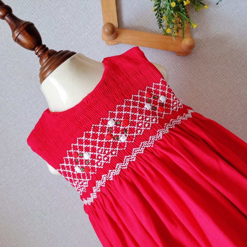 Spring Summer Dress 2025 Sleeveless Red Dress Wholesale Smocked Clothing