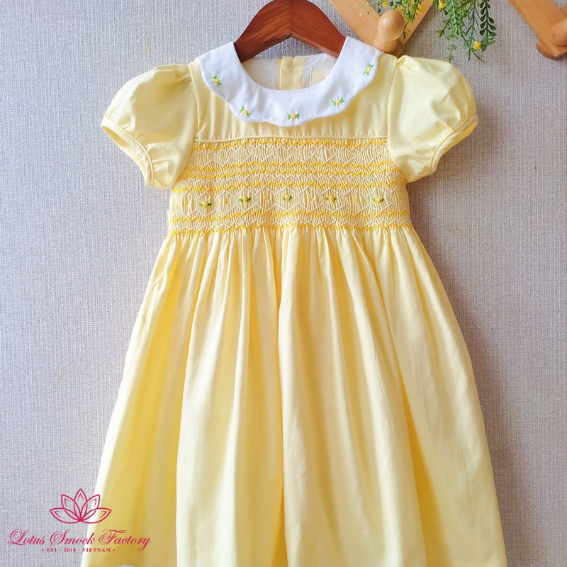 Smocked Spring Summer Dress 2025 Yellow Rose Dress Wholesale Smocked Clothing
