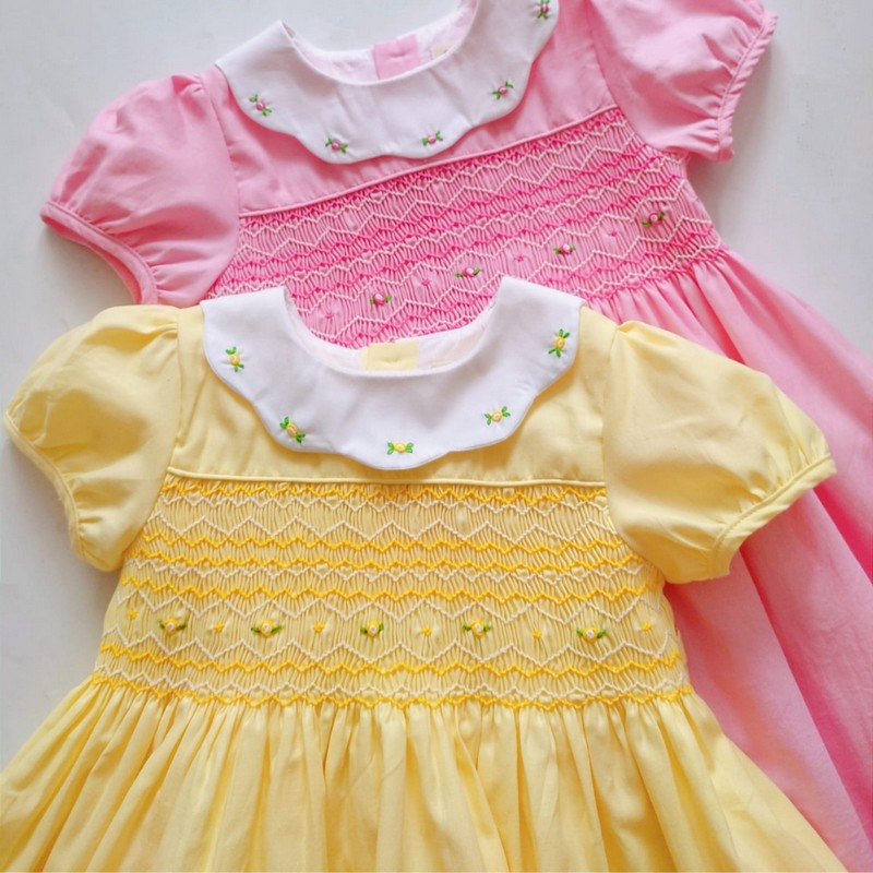 Smocked Spring Summer Dress 2025 Yellow Rose Dress Wholesale Smocked Clothing