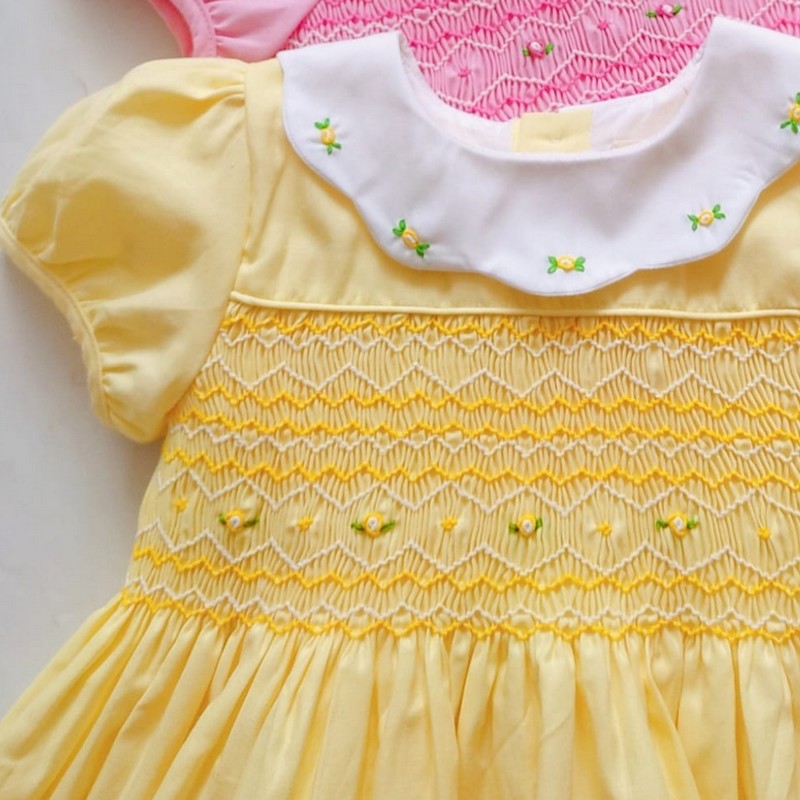 Smocked Spring Summer Dress 2025 Yellow Rose Dress Wholesale Smocked Clothing