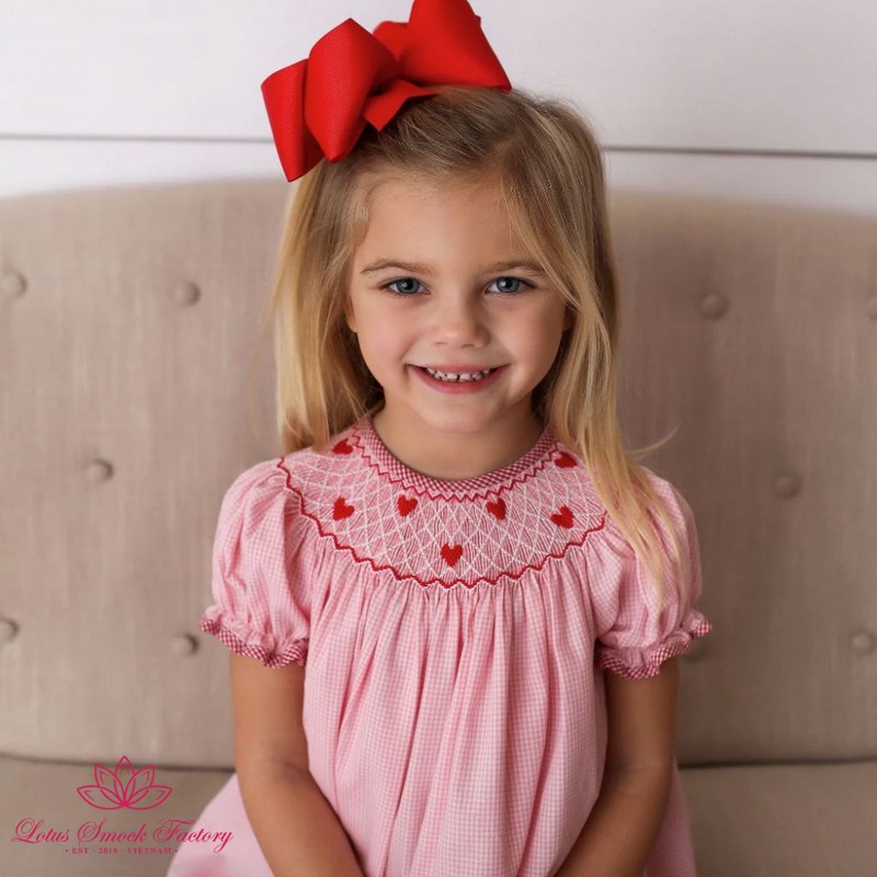 Smocked Valentine Dress 2025 Pink Heart Dress Wholesale Smocked Clothing