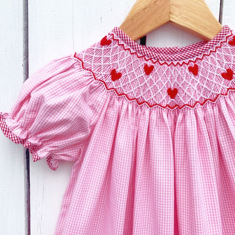 Smocked Valentine Dress 2025 Pink Heart Dress Wholesale Smocked Clothing