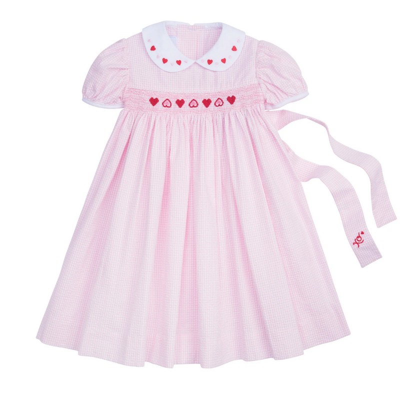 Smocked Valentine Dress 2026 Pink White Checkered Heart Dress Wholesale Smocked Clothing