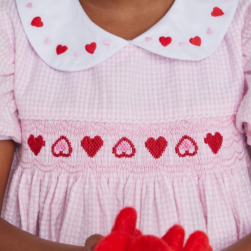Smocked Valentine Dress 2026 Pink White Checkered Heart Dress Wholesale Smocked Clothing