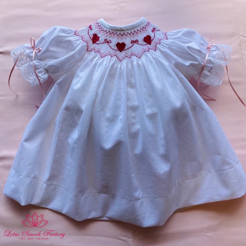 Smocked Valentine Dress 2025 White Heart Dress Wholesale Smocked Clothing