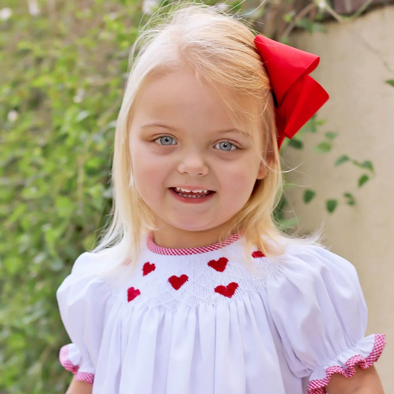 Smocked Valentine Dress 2026 White Hearts Dress Wholesale Smocked Clothing