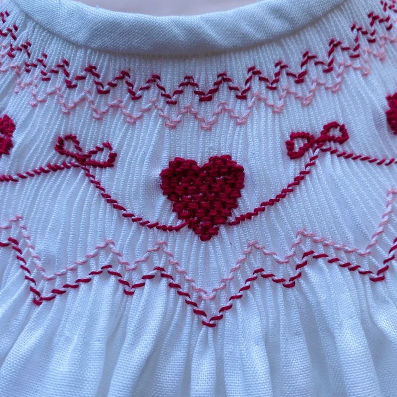 Smocked Valentine Dress 2025 White Heart Dress Wholesale Smocked Clothing