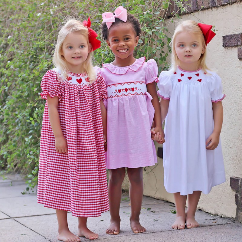 Smocked Valentine Dress 2026 White Hearts Dress Wholesale Smocked Clothing