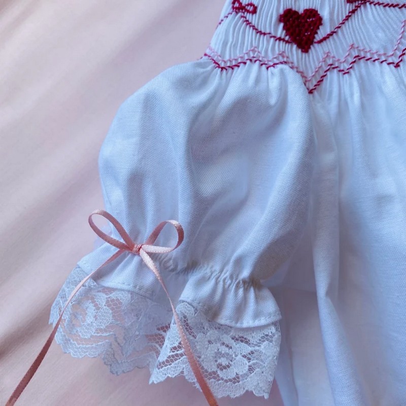 Smocked Valentine Dress 2025 White Heart Dress Wholesale Smocked Clothing