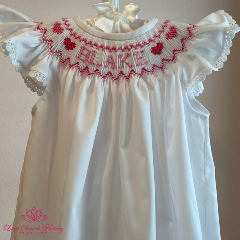Smocked Valentine Dress 2025 White Pink Bishop Dress Wholesale Smocked Clothing