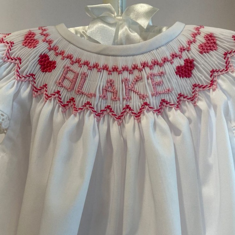 Smocked Valentine Dress 2025 White Pink Bishop Dress Wholesale Smocked Clothing