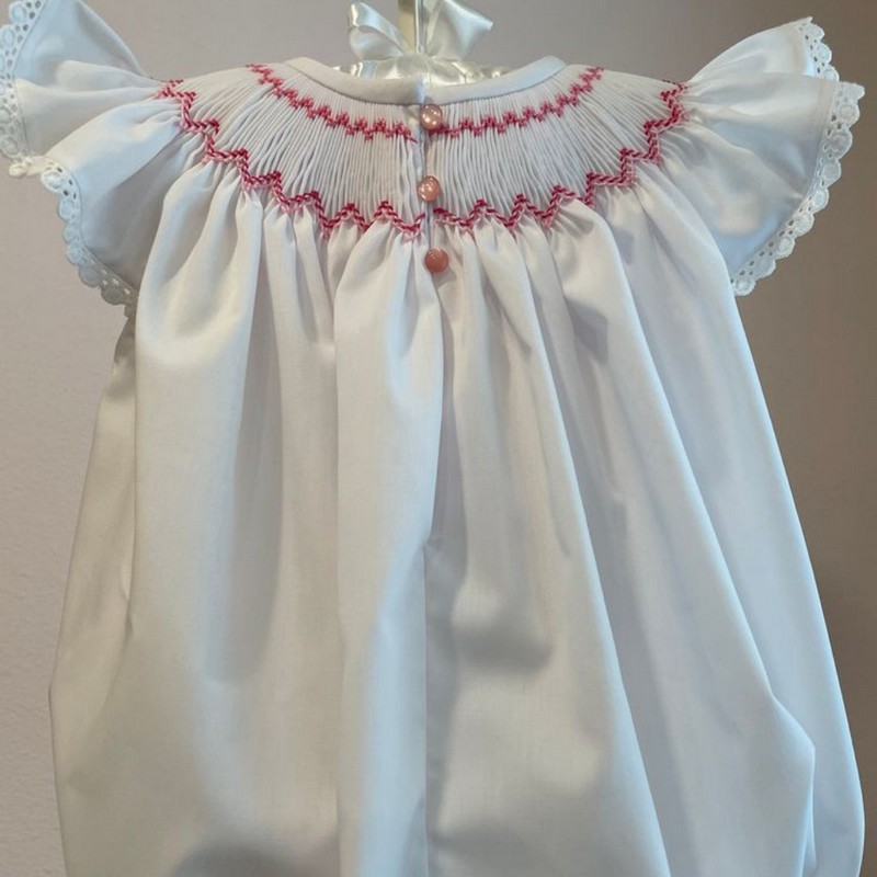 Smocked Valentine Dress 2025 White Pink Bishop Dress Wholesale Smocked Clothing
