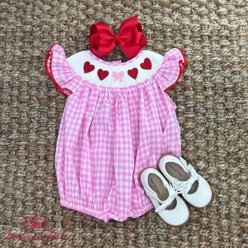 Smocked Valentine Outfit 2025 Cute Heart Bubble Wholesale Smocked Clothing