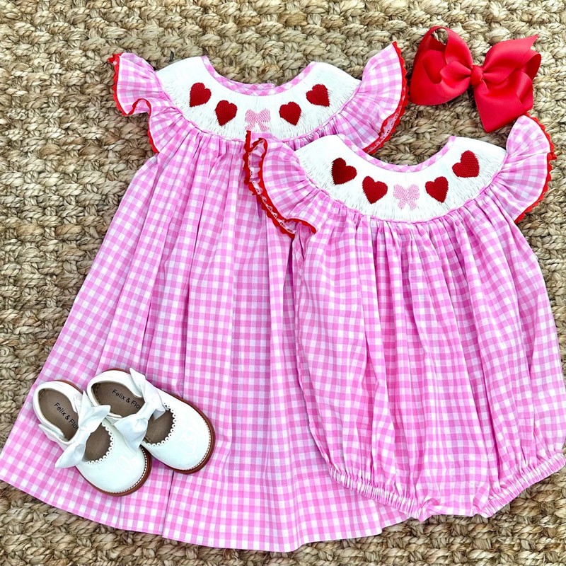 Smocked Valentine Outfit 2025 Cute Heart Bubble Wholesale Smocked Clothing